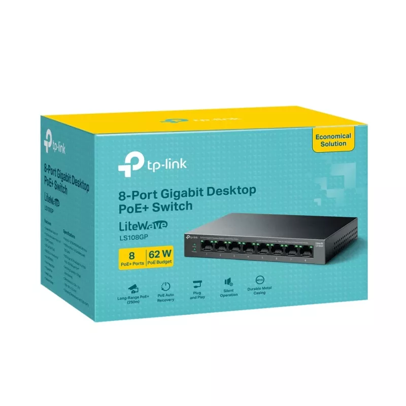 TP-Link LiteWave 8-Port Gigabit stalinis komutatorius su 8 PoE+ prievadais