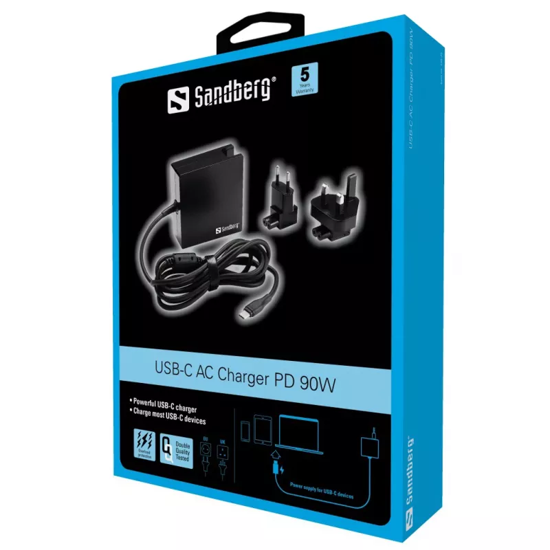 Sandberg USB-C PD kintamosios srovės įkroviklis 90W EU+UK, vidaus, 20.2 V, 4.5 A, 1.8 m, juodas