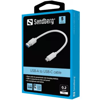 Sandberg USB-C 3.1 į USB-A 3.0 laidas 0,2 m, USB 3.2 Gen 1, baltas