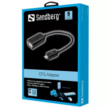 Sandberg OTG adapteris MicroUSB M - USB F, Micro-USB B, USB A, USB 2.0, Vyriškas/Moteriškas, 0.48 Gbit/s, Juodas