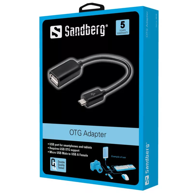 Sandberg OTG adapteris MicroUSB M - USB F, Micro-USB B, USB A, USB 2.0, Vyriškas/Moteriškas, 0.48 Gbit/s, Juodas