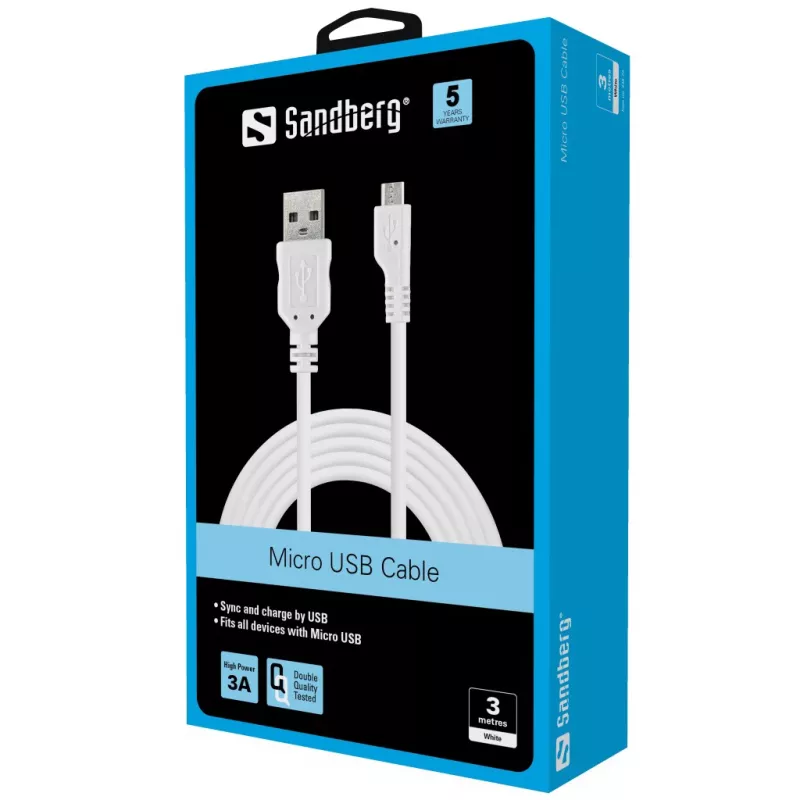 Sandberg MicroUSB sinchronizavimo ir įkrovimo kabelis 3 m