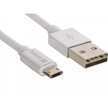Sandberg MicroUSB Reversible kabelis 1 m, USB A – Micro-USB A, sidabrinis, baltas