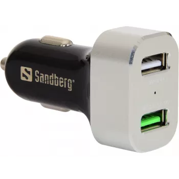 Sandberg automobilinis įkroviklis 1xQC 3.0+1xUSB 2,4A, automatinis, cigarečių degtukas, 12 V, aliuminis, juodas