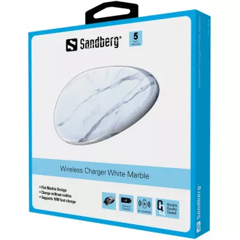 Sandberg belaidis įkroviklis White Marble, USB, belaidis įkrovimas, PowerIQ, 1 m, juodas, baltas
