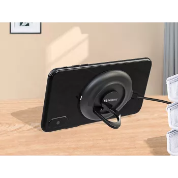 Sandberg Wireless Charger Suction Ring, belaidis įkroviklis su siurbimo žiedu, vidaus ir lauko naudojimui, USB, belaidis įkrovimas, PowerIQ, juoda