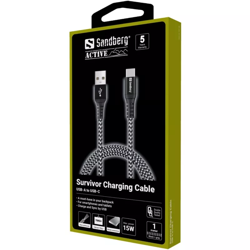 Sandberg Survivor USB-C – USB-A kabelis 1 m