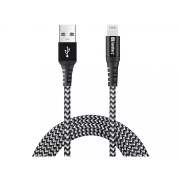 Sandberg Survivor Lightning kabelis 2 m, USB A – Lightning, vyriški kištukai, juodai pilkas