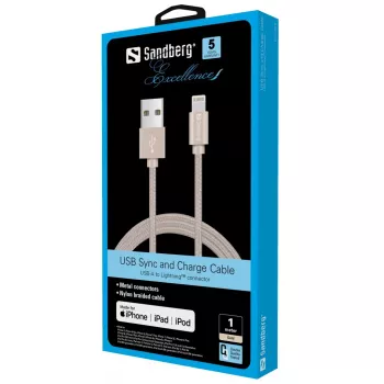 Sandberg Excellence Lightning Gold 1m, USB-A laidas, auksinis, 1 m