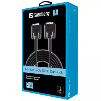 Sandberg Monitor Cable DVI-DVI 2 m, juodas, vyriški/vyriški
