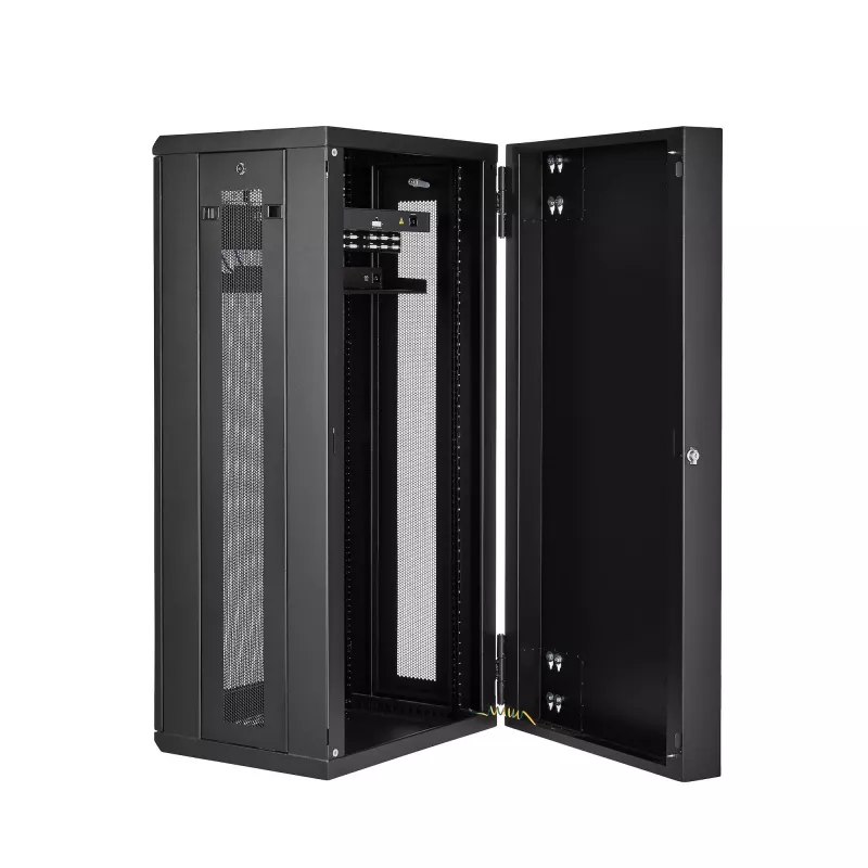 StarTech.com 4-Post 26U sieninis tinklo kabinetas su 1U lentyna, 19 colių šarnyrinis sieninis serverio stovas duomenų / AV / elektronikos / kompiuterinės įrangos montavimui, lankstus ventiliuojamas stovo korpusas