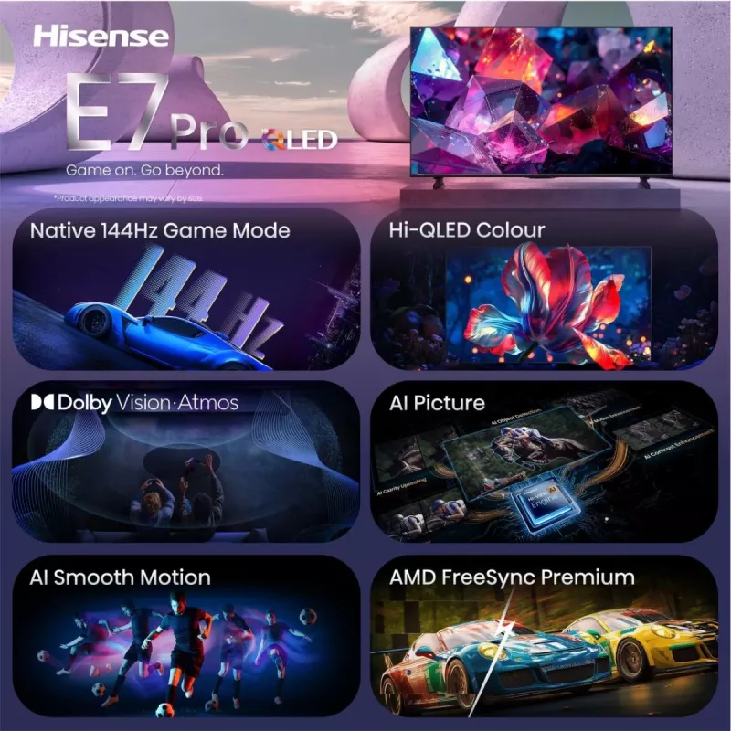 Hisense 85E7S PRO televizorius 2,16 m (85 colių) UHD+ Smart TV Wi-Fi juodas 400 cd/m²