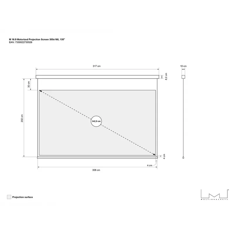 Motorizuotas projektorinis ekranas MULTIBRACKETS M 16:9 135 colių (300x168) matinis baltas