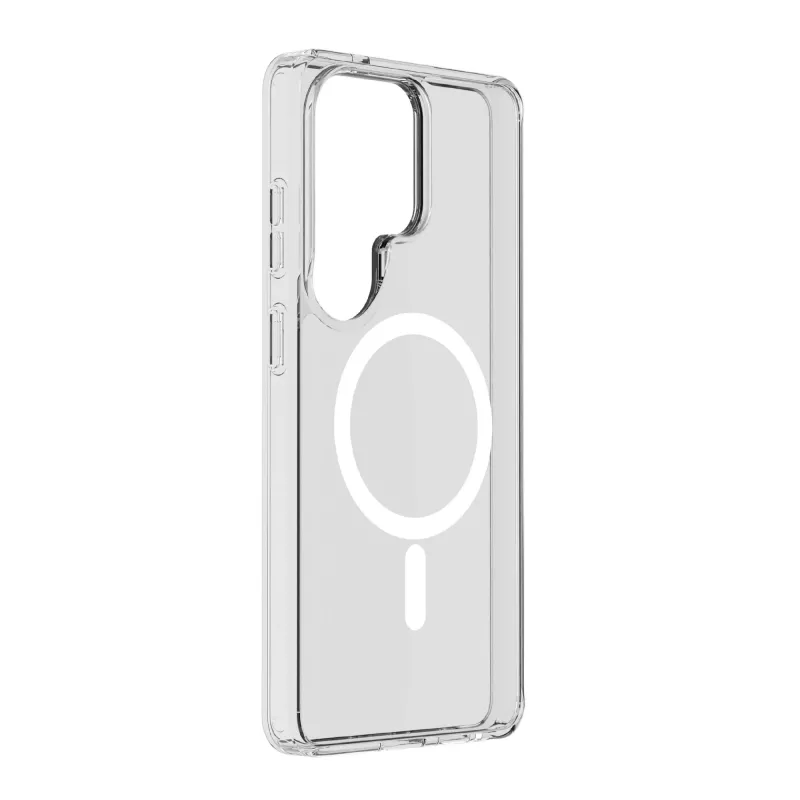 Cellularline Clear Mag - Galaxy S26 Ultra itin tvirtas permatomas dėklas su guminiu kraštu, suderinamas su Qi2 ekosistema ir magnetiniais priedais, apdorotas nuo pageltimo