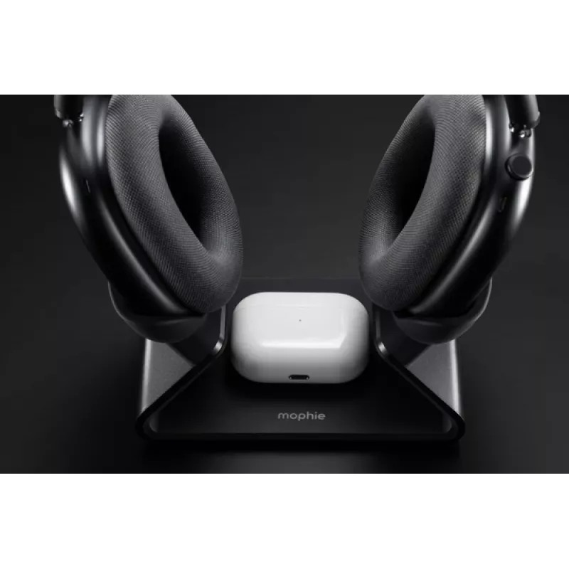 mophie AirPods Max įkrovimo stovas, vidaus naudojimui, USB, belaidis įkrovimas, juoda