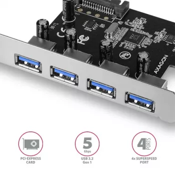 Axagon PCEU-430VL PCI-Express kortelė su 4 USB 3.2 Gen 1 prievadais