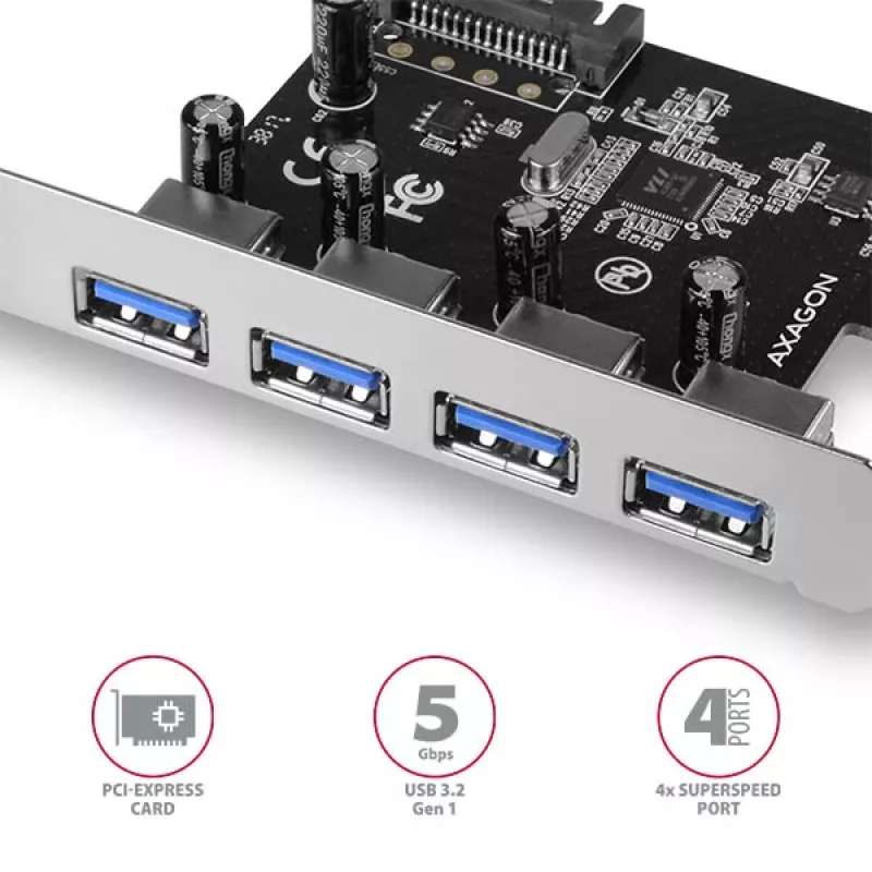 Axagon PCEU-430VL PCI-Express kortelė su 4 USB 3.2 Gen 1 prievadais