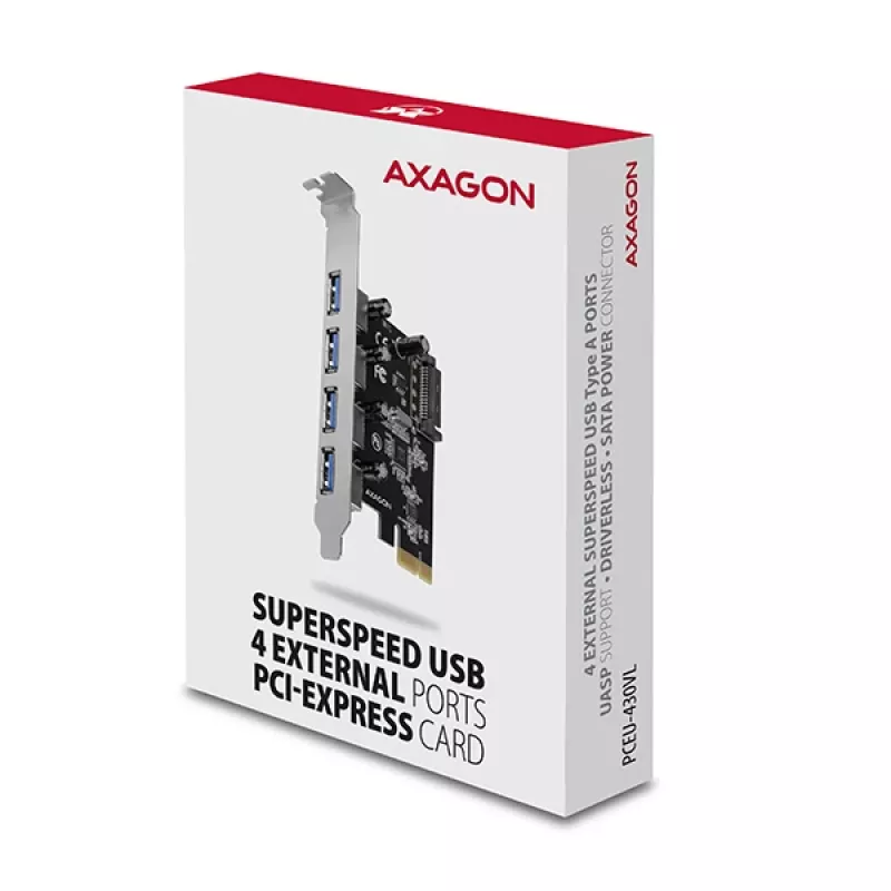 Axagon PCEU-430VL PCI-Express kortelė su 4 USB 3.2 Gen 1 prievadais