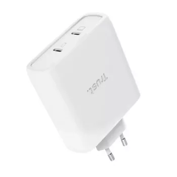 Įkroviklis TRUST Maxo 100W 2-Port USB-C GaN — 100 W, 2x USB-C, 20 V maks., AC vidaus, 2 m laidas, baltas