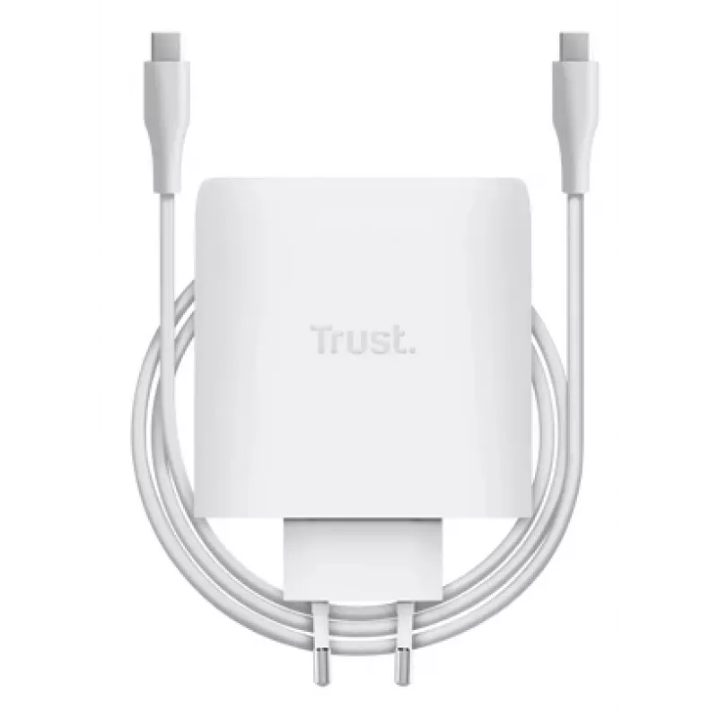 Įkroviklis TRUST Maxo 100W 2-Port USB-C GaN — 100 W, 2x USB-C, 20 V maks., AC vidaus, 2 m laidas, baltas