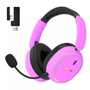 HATOR Phoenix 2 Wireless ausinės žaidimams, belaidės ir laidinės, USB Type-C / USB Type-A, Bluetooth, violetinės