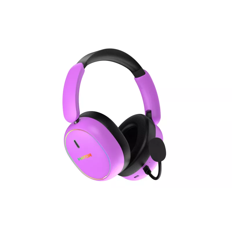 HATOR Phoenix 2 Wireless ausinės žaidimams, belaidės ir laidinės, USB Type-C / USB Type-A, Bluetooth, violetinės