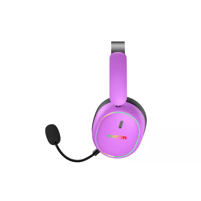 HATOR Phoenix 2 Wireless ausinės žaidimams, belaidės ir laidinės, USB Type-C / USB Type-A, Bluetooth, violetinės