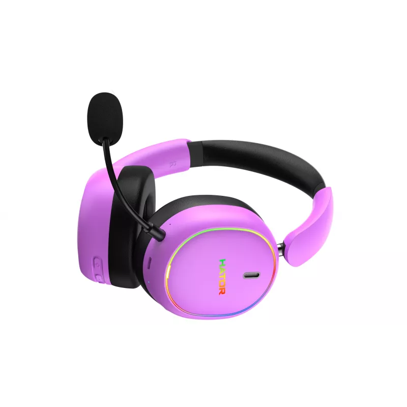 HATOR Phoenix 2 Wireless ausinės žaidimams, belaidės ir laidinės, USB Type-C / USB Type-A, Bluetooth, violetinės