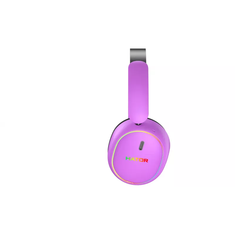 HATOR Phoenix 2 Wireless ausinės žaidimams, belaidės ir laidinės, USB Type-C / USB Type-A, Bluetooth, violetinės