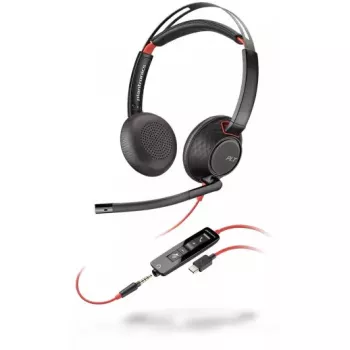 Ausinės POLY Blackwire 5220 laidinės, ant ausų, juodos su raudona
