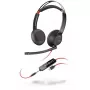 Ausinės POLY Blackwire 5220 laidinės, ant ausų, juodos su raudona