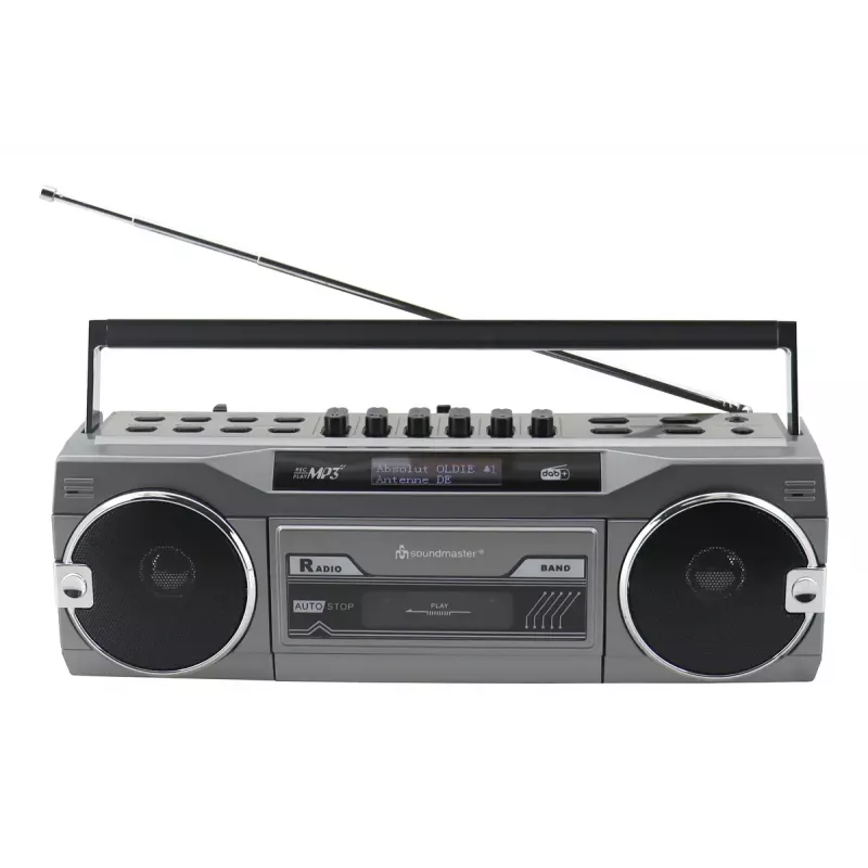 Nešiojamas kasečių grotuvas Soundmaster SRR80TI su DAB+ ir FM, LCD ekranu, 3 W RMS, 3,5 mm ausinėmis, baterija/230 V
