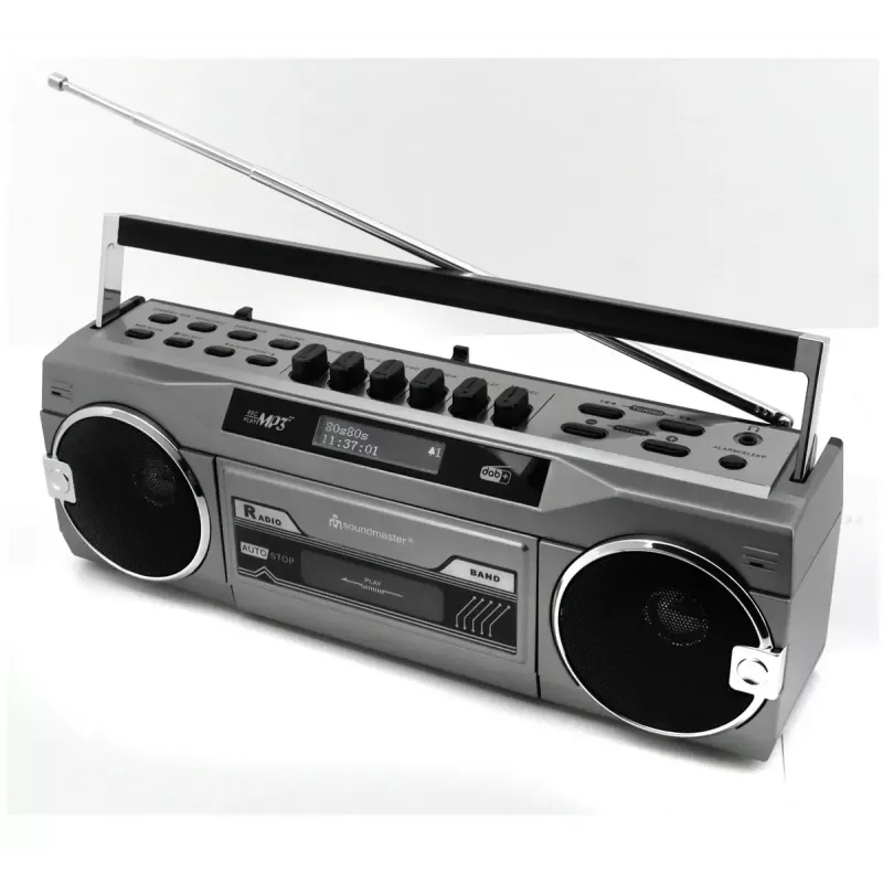 Nešiojamas kasečių grotuvas Soundmaster SRR80TI su DAB+ ir FM, LCD ekranu, 3 W RMS, 3,5 mm ausinėmis, baterija/230 V