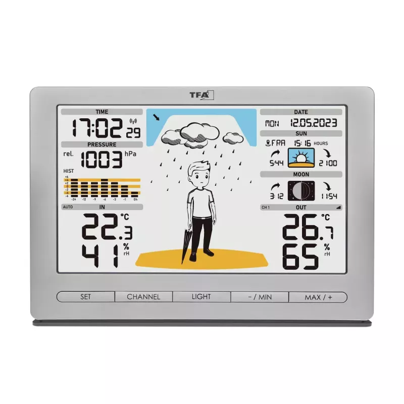TFA-Dostmann Meteo Jack Silver belaidė orų stotis – termometras, higrometras, barometras