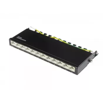 Patch panel Alcasa GC-N0121, 12 prievadų RJ45, 0,5U, kat.6a, juodas
