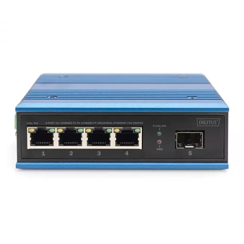 Digitus DN-651131 4 prievadų Fast Ethernet PoE pramoninis nevaldomas jungiklis su 1 SFP kylančiąja jungtimi