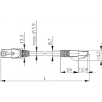 Telegaertner Cat6a SF/UTP (S-FTP) jungiamasis kabelis 0,25 m, RJ45–RJ21, nikeliuoti kontaktai, pilka