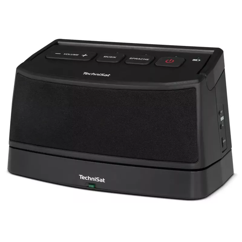 Nešiojamas stereofoninis garsiakalbis TECHNISAT ISIBOX 1 – 4 W RMS, laidinis ir belaidis, įmontuota baterija, USB-C, juodas