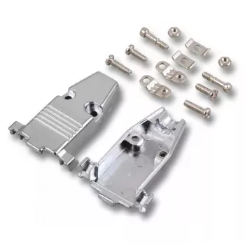 EFB Elektronik E-GP25G visiškai metalinis D-Sub gaubtas su įtempimo atleidimu, 25 kontaktų, sidabrinis