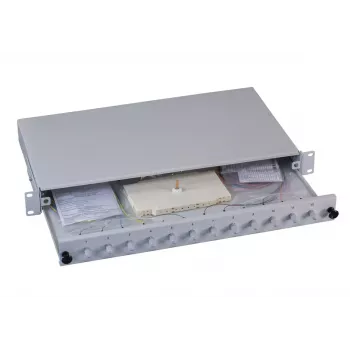 Pataisų skydas 1U EFB Elektronik B71006.12OM4 – ST šviesolaidiniai jungtys, metalinis, 483×44.5×244 mm