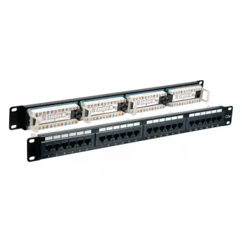 Pataisų skydas EFB Elektronik 37585.1, 24 prievadų RJ-45, 1U stelažas, 5000 Mbit/s, auksuoti kontaktai, juodas
