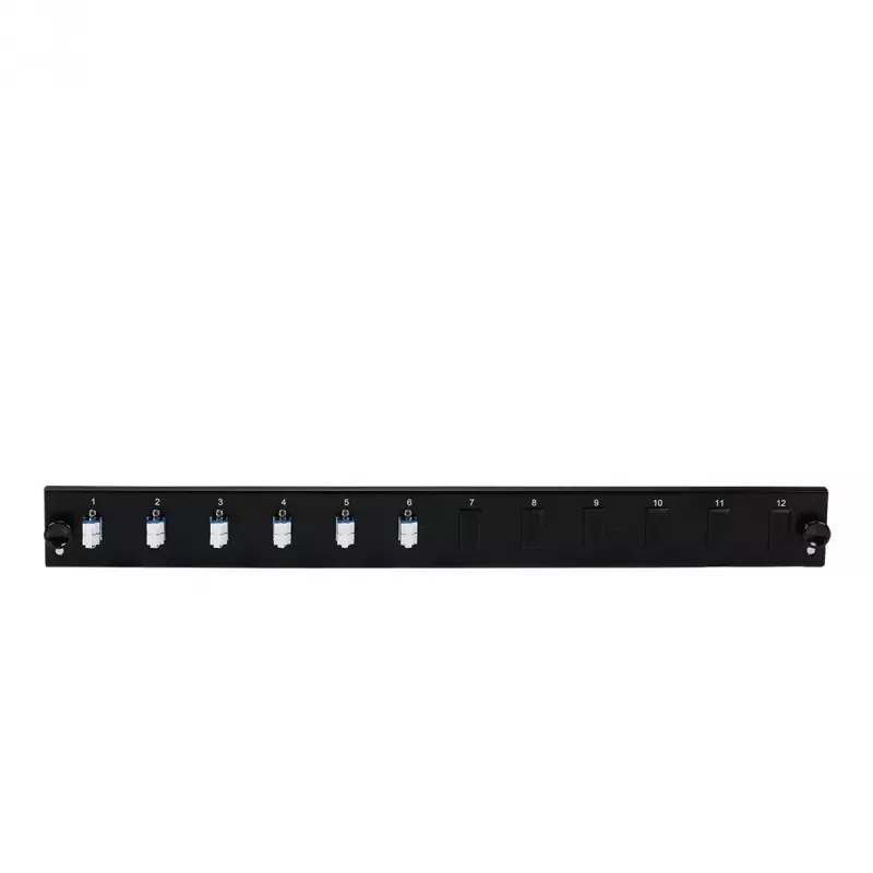 Priekinis skydelis EFB Elektronik SB-FP-S-6SC-S-OM4 — 1U, 6 SC adapterių, OM4, 432×13×43.5 mm, juodas