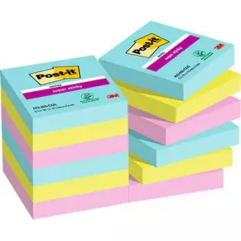 Lipnūs lapeliai Post-It 3M 622-12SS-COS, kvadratiniai 47,6×47,6 mm, 90 lapų, mėlyna/žalia/rožinė