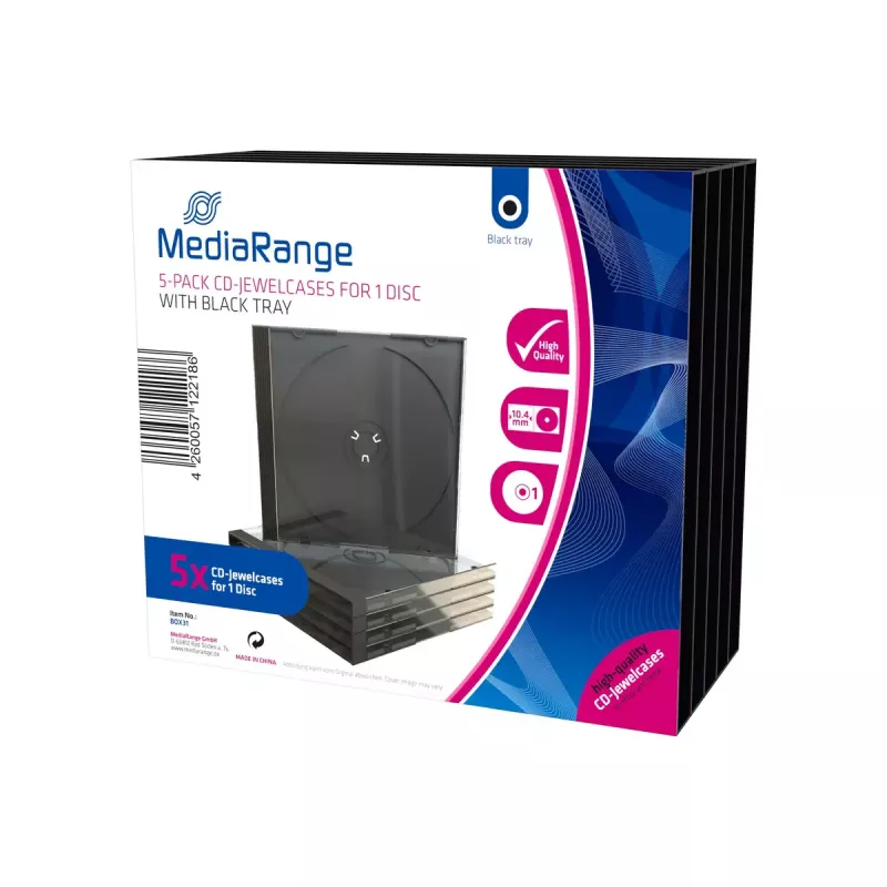 Jewel dėklas MediaRange BOX31 juodas permatomas (5 vnt.)