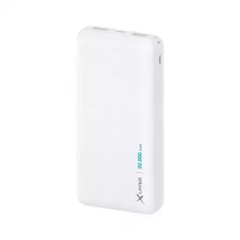 Power bank XLAYER 217286 — 20000 mAh LiPo, 2× USB-A, 1× USB-C, Baltas