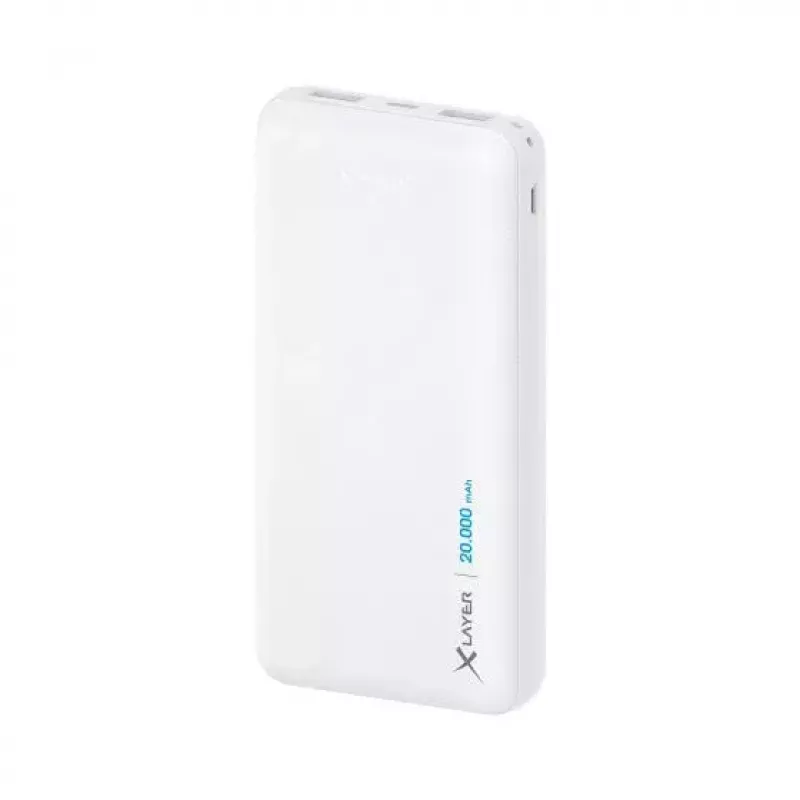 Power bank XLAYER 217286 — 20000 mAh LiPo, 2× USB-A, 1× USB-C, Baltas