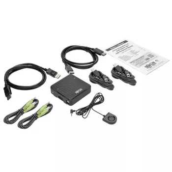 KVM jungiklis 2 prievadų DisplayPort Tripp Lite B004-DP2UA2-K, 4K@60Hz, USB klaviatūra/pelė, garsas, kabeliai