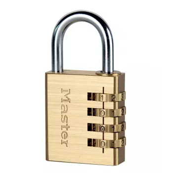 Kombinacinis spynos užraktas MASTER LOCK 40 mm žalvario apdaila, skirtas savitarnos saugykloms