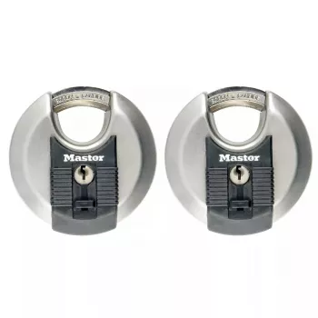 MASTER LOCK M40EURT Discus spyna 70 mm nerūdijančio plieno, raktai vienodi, 2 vnt. pakuotė