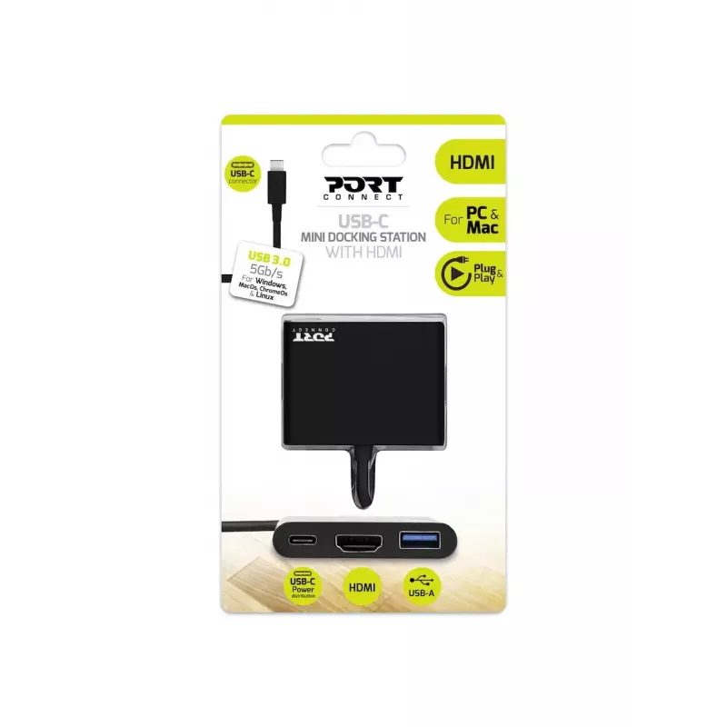 Port Designs 900140 USB-C Mini Dock, HDMI, 4K, 60 W